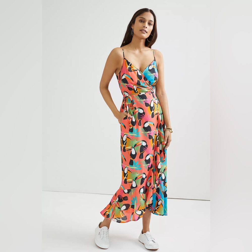 Farm Rio x Anthropologie Toucan Wrap Multi Color Maxi Dress  - Medium